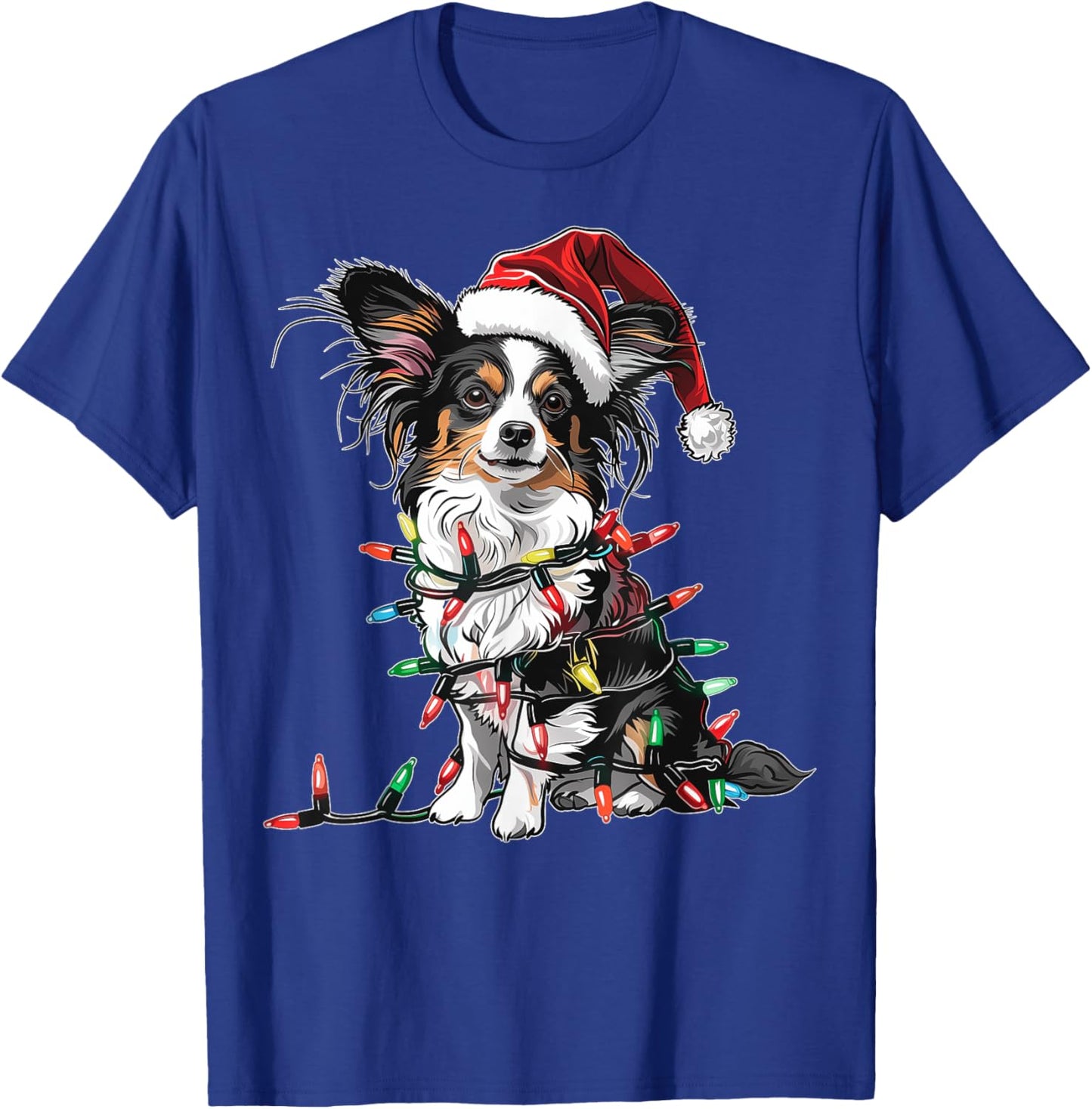 Cute Papillon Dog Christmas Hat Xmas - Cute Papillon Dog Christmas Hat Xmas Gifts - -Kids, -Adults - Red - Small - Short Sleeve T-Shirt - T-Shirt | Royal