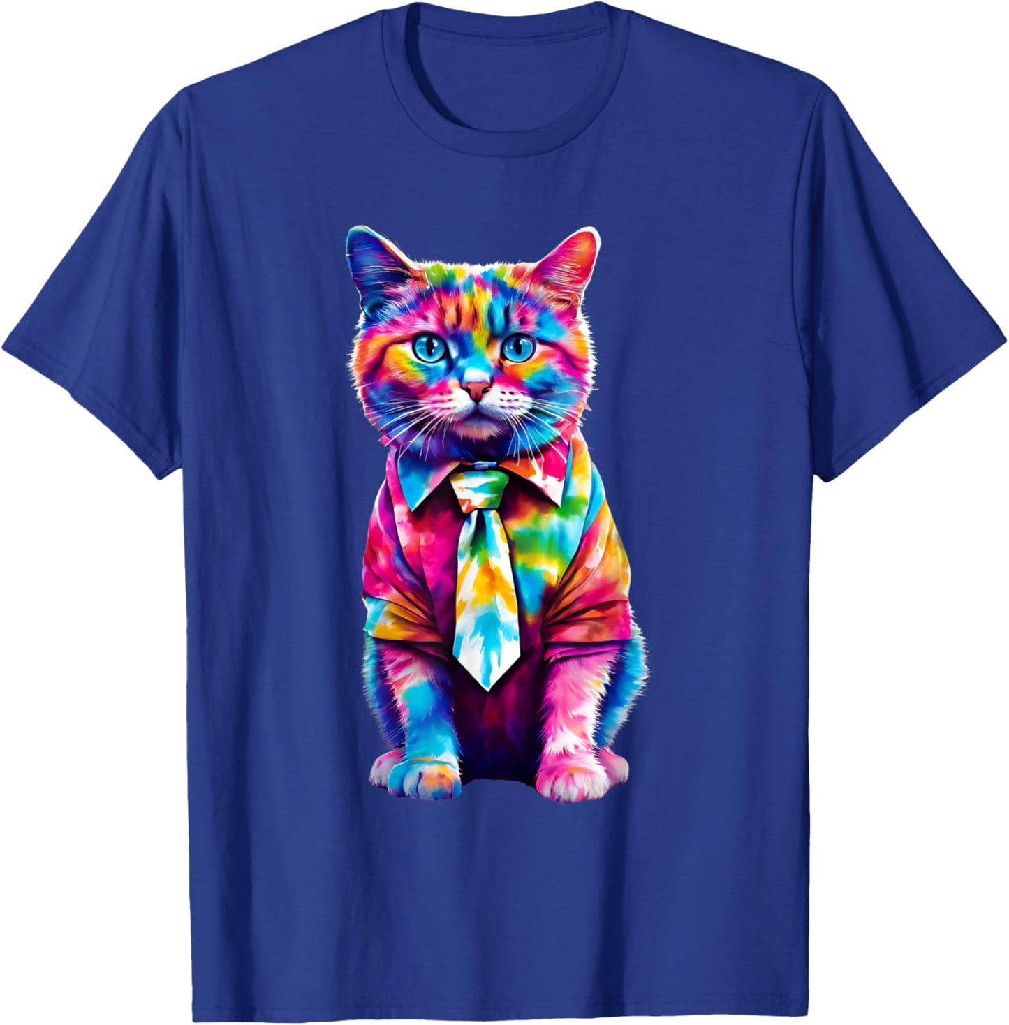 Colorful Rainbow Cat in Tie Dye Cute Funny Cat Lover Women Girls Kids T-Shirt - T-Shirt | Royal