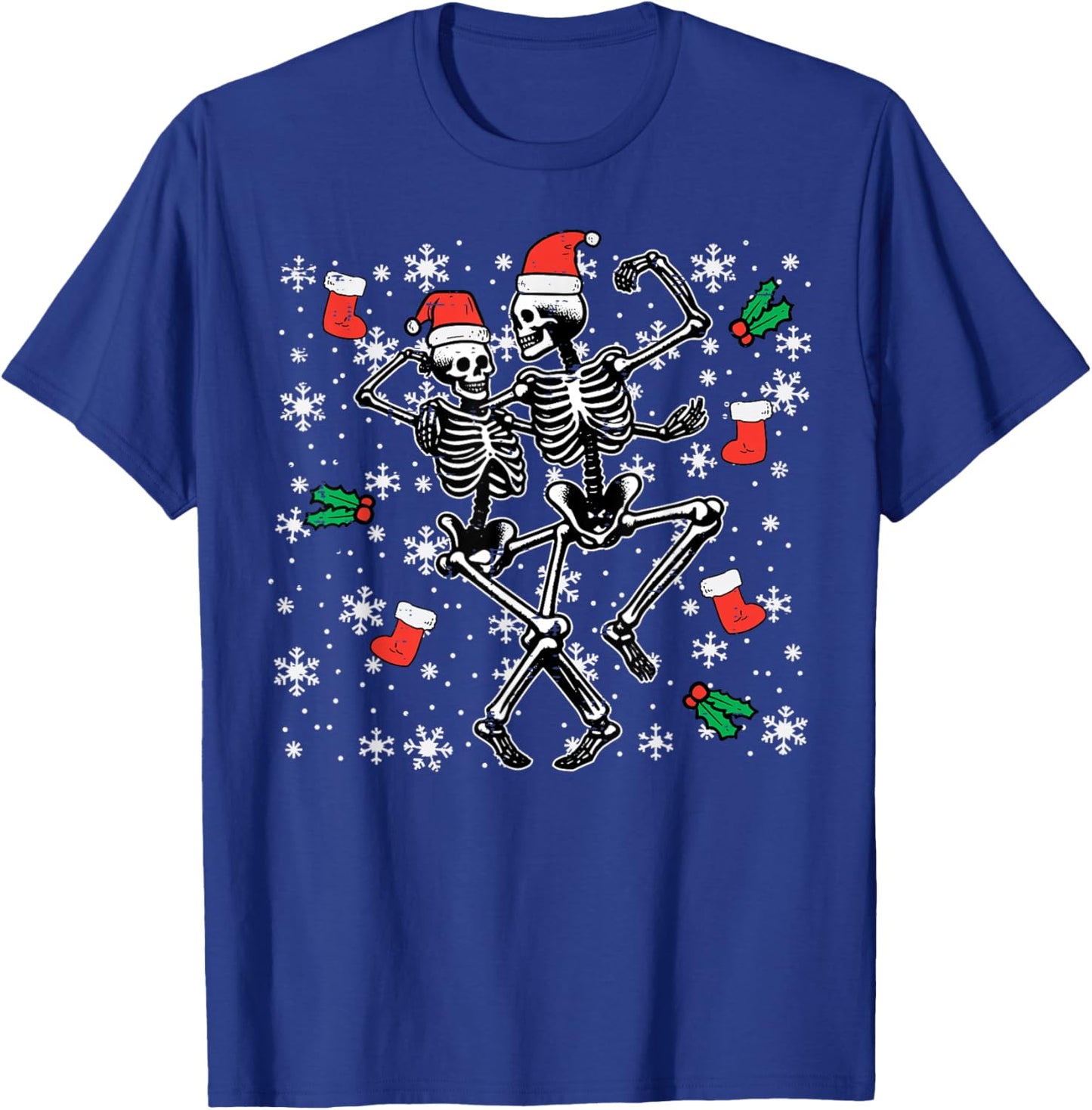 Christmas Dancing Skeletons Funny Xmas Bones Goth Women Men T-Shirt - T-Shirt | Royal