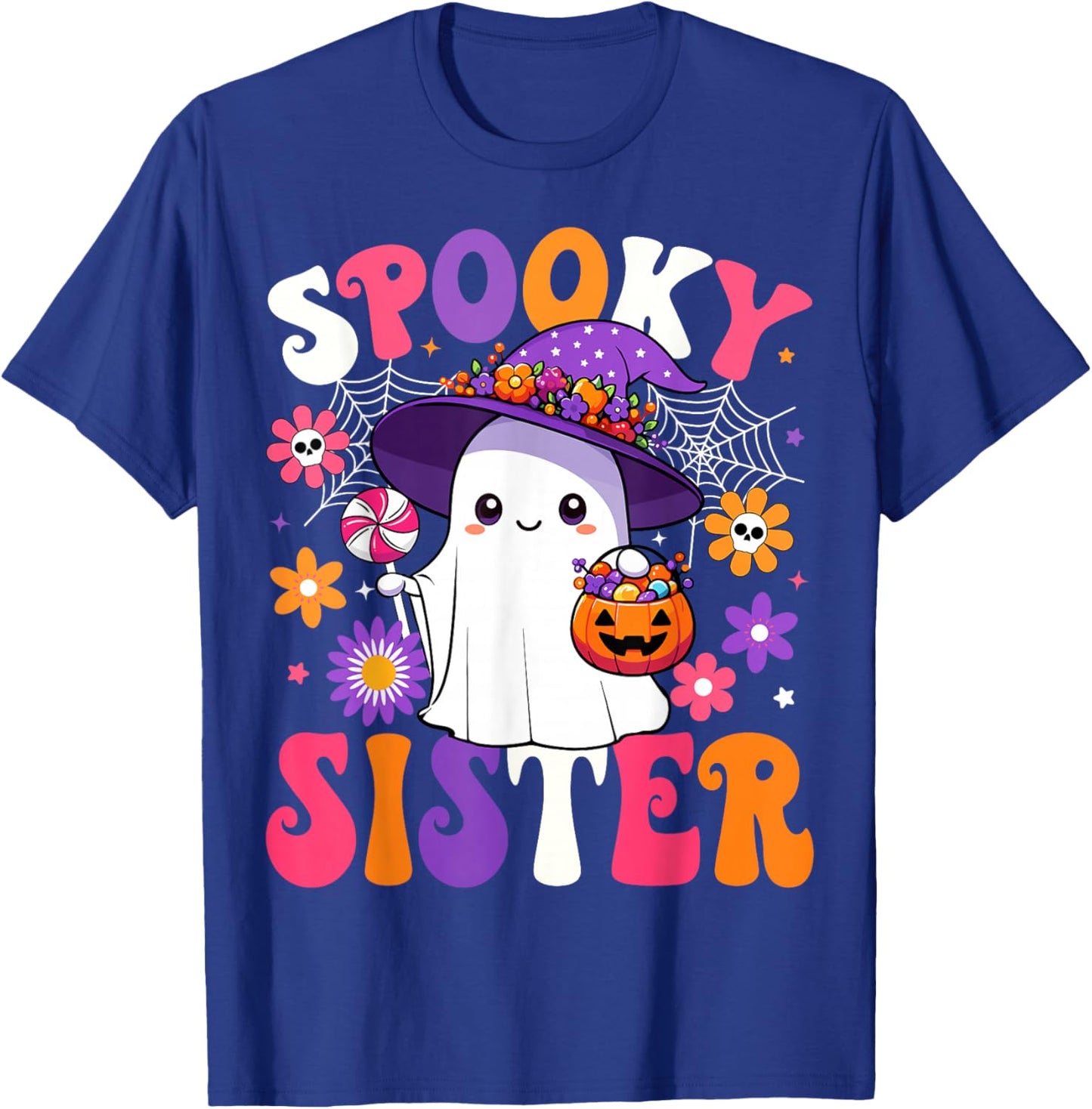 Groovy Spooky Sister Halloween Ghost Pumpkin Halloween Sis T-Shirt - T-Shirt | Royal