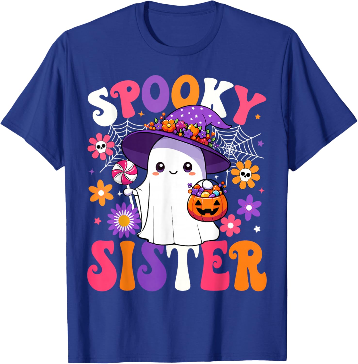 Groovy Spooky Sister Halloween Ghost Pumpkin Halloween Sis T-Shirt - T-Shirt | Royal
