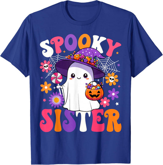 Groovy Spooky Sister Halloween Ghost Pumpkin Halloween Sis T-Shirt - T-Shirt | Royal
