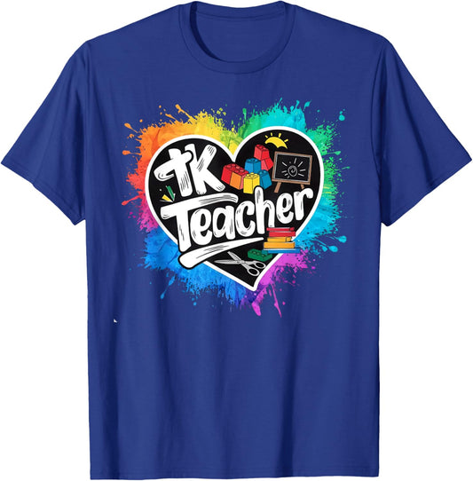 TK Teacher Transitional Kindergarten Heart Back To School T-Shirt - T-Shirt | Royal