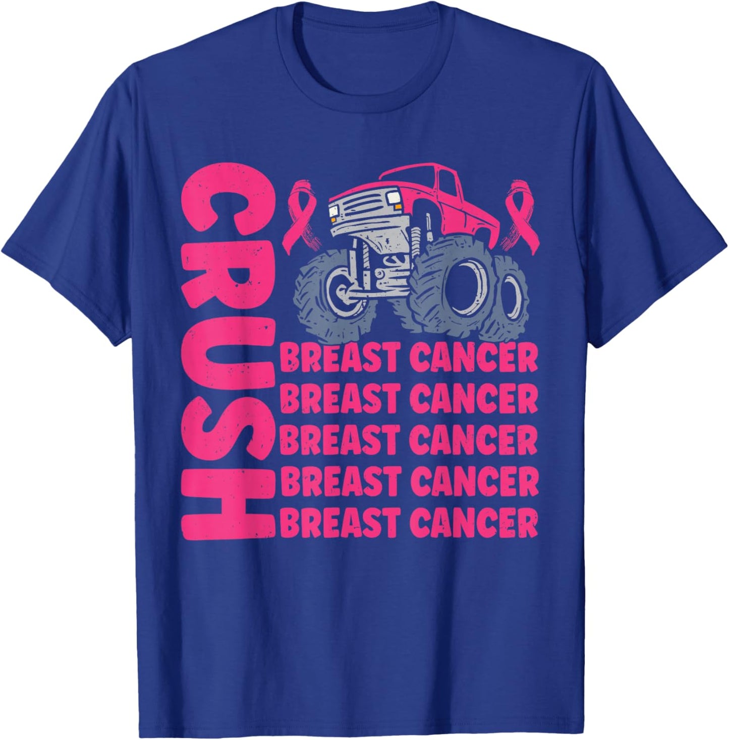 Crush Breast Cancer Awareness Truck pink Women Men Boys T-Shirt - T-Shirt | Royal