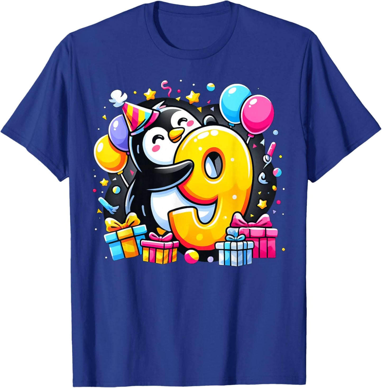 Kids Penguin Theme ninth Bday Party 9th Penguin Birthday T-Shirt - T-Shirt | Royal