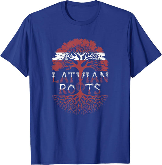 Latvian Roots - Latvia Flag Colors Family Tree Souvenir T-Shirt - T-Shirt | Royal