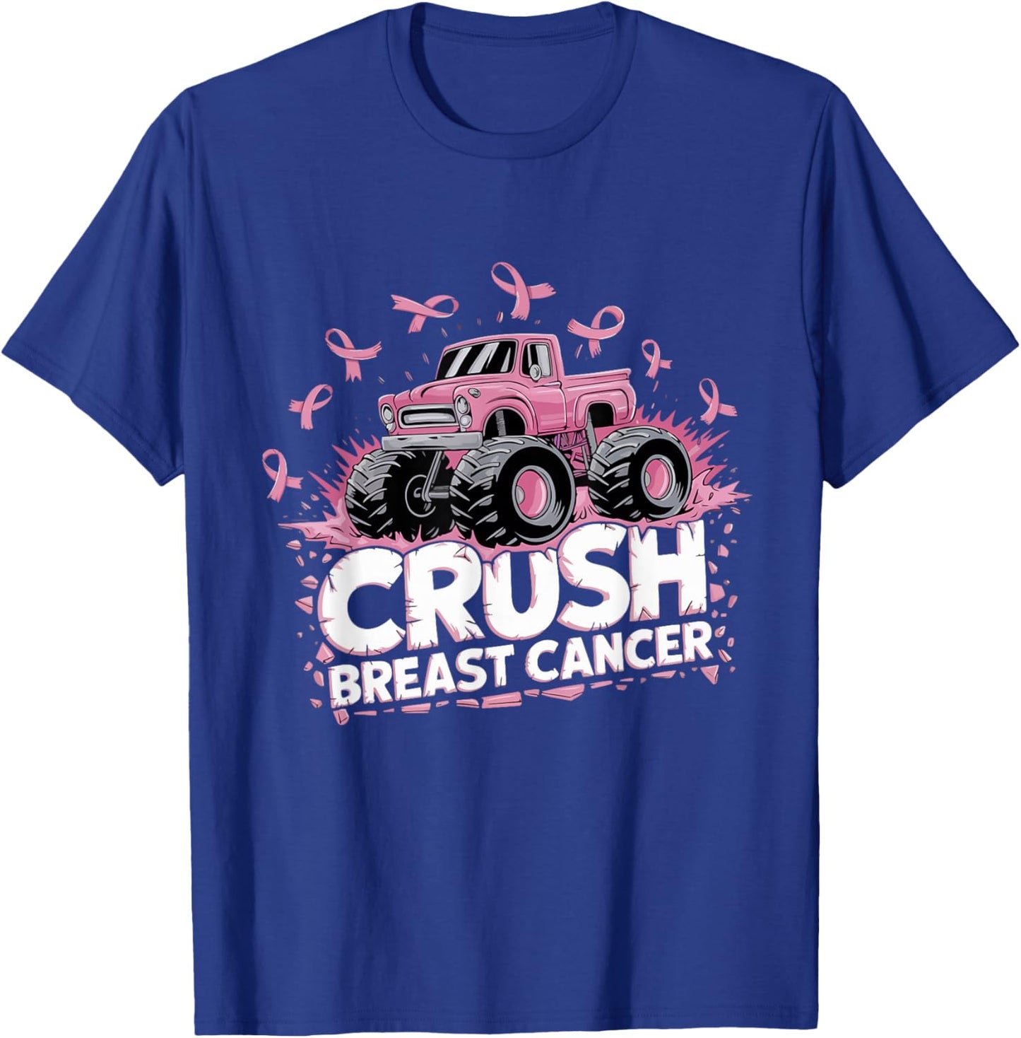 Crush Breast Cancer Pink Ribbon Adult Toddler Monster Truck T-Shirt - T-Shirt | Royal