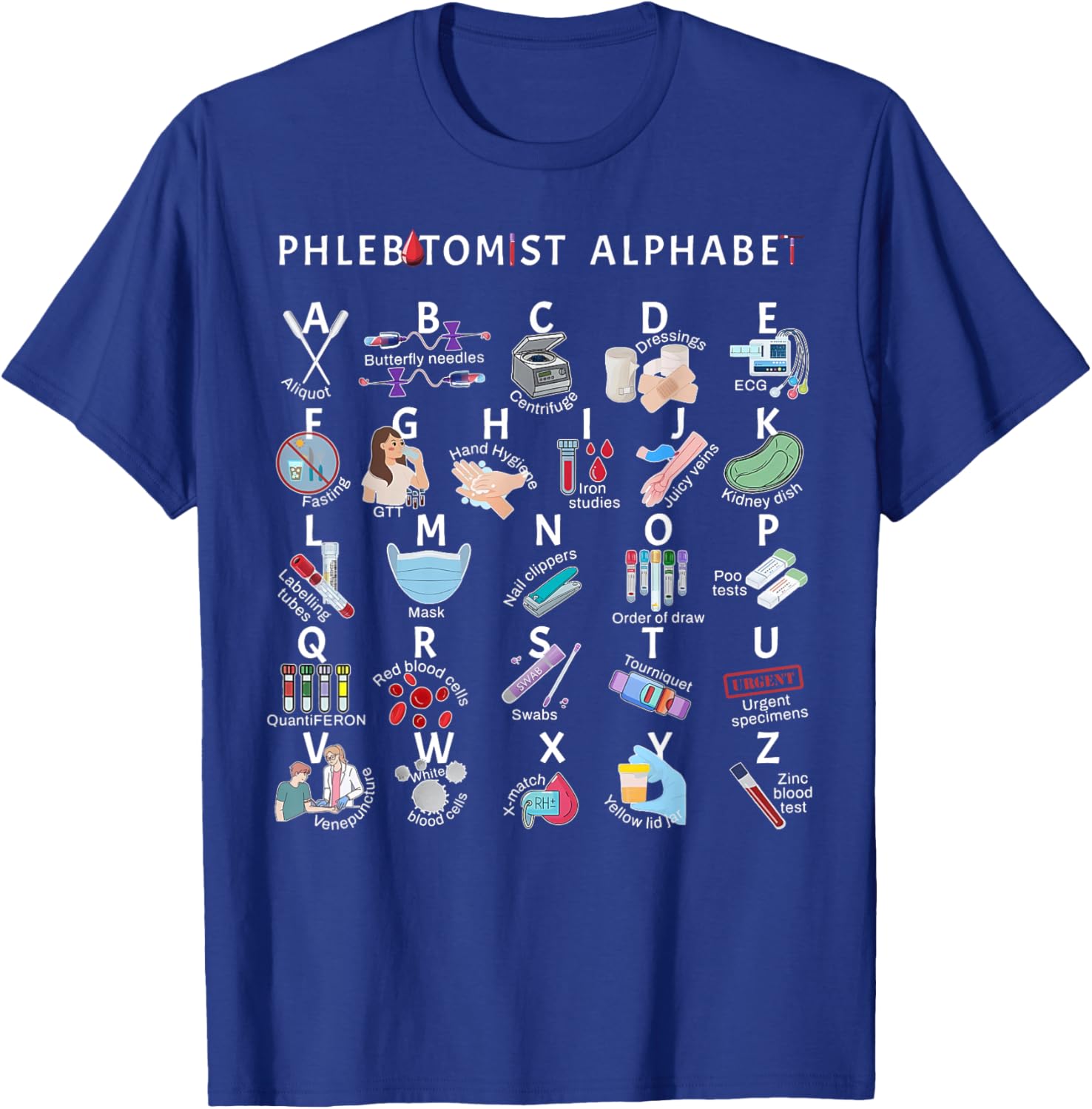 Phlebotomy Nurse Phlebotomist Alphabet Outfit -Adults Black Small Modern Letter Print T-Shirt - T-Shirt | Royal