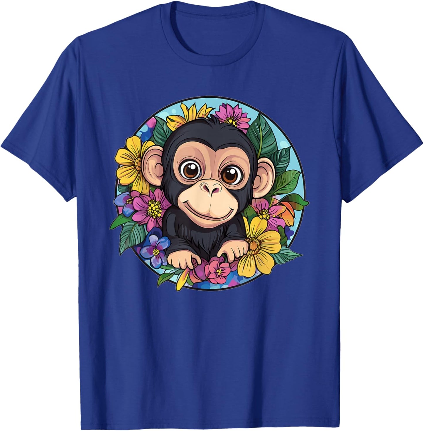 Cute Monkey With Flowers I Monkey T-Shirt - T-Shirt | Royal