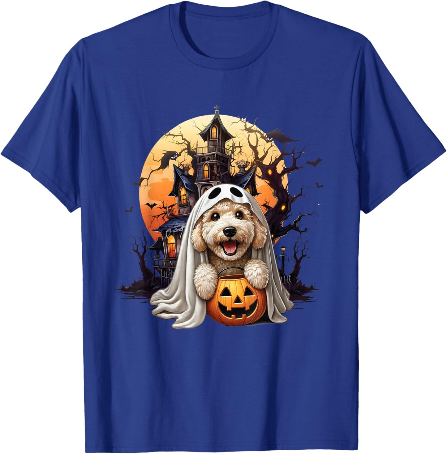 Playful Halloween Doodle Dog Ghost Design Fun for Dog Love T-Shirt - T-Shirt | Royal