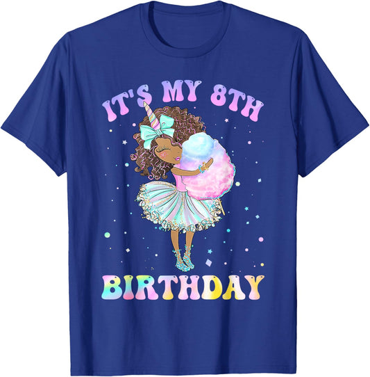 It's My 8th Birthday Black Girl 8 Years Old Melanin Kids T-Shirt - T-Shirt | Royal