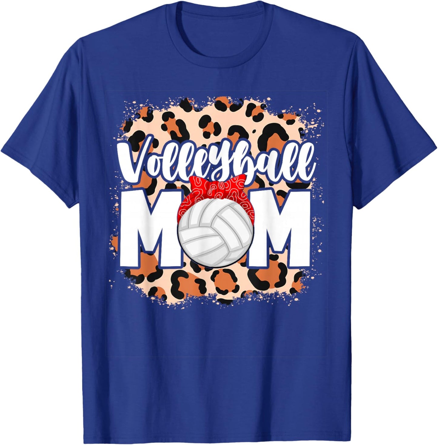 Volleyball Mom Leopard Messy Bun Game Day Funny Mothers Day T-Shirt - T-Shirt | Royal