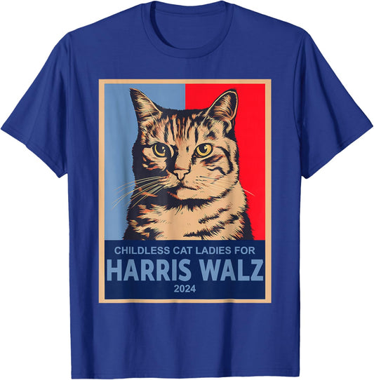 Childless Cat Ladies For Harris Waltz 2024 Funny Cat Lady T-Shirt - T-Shirt | Royal