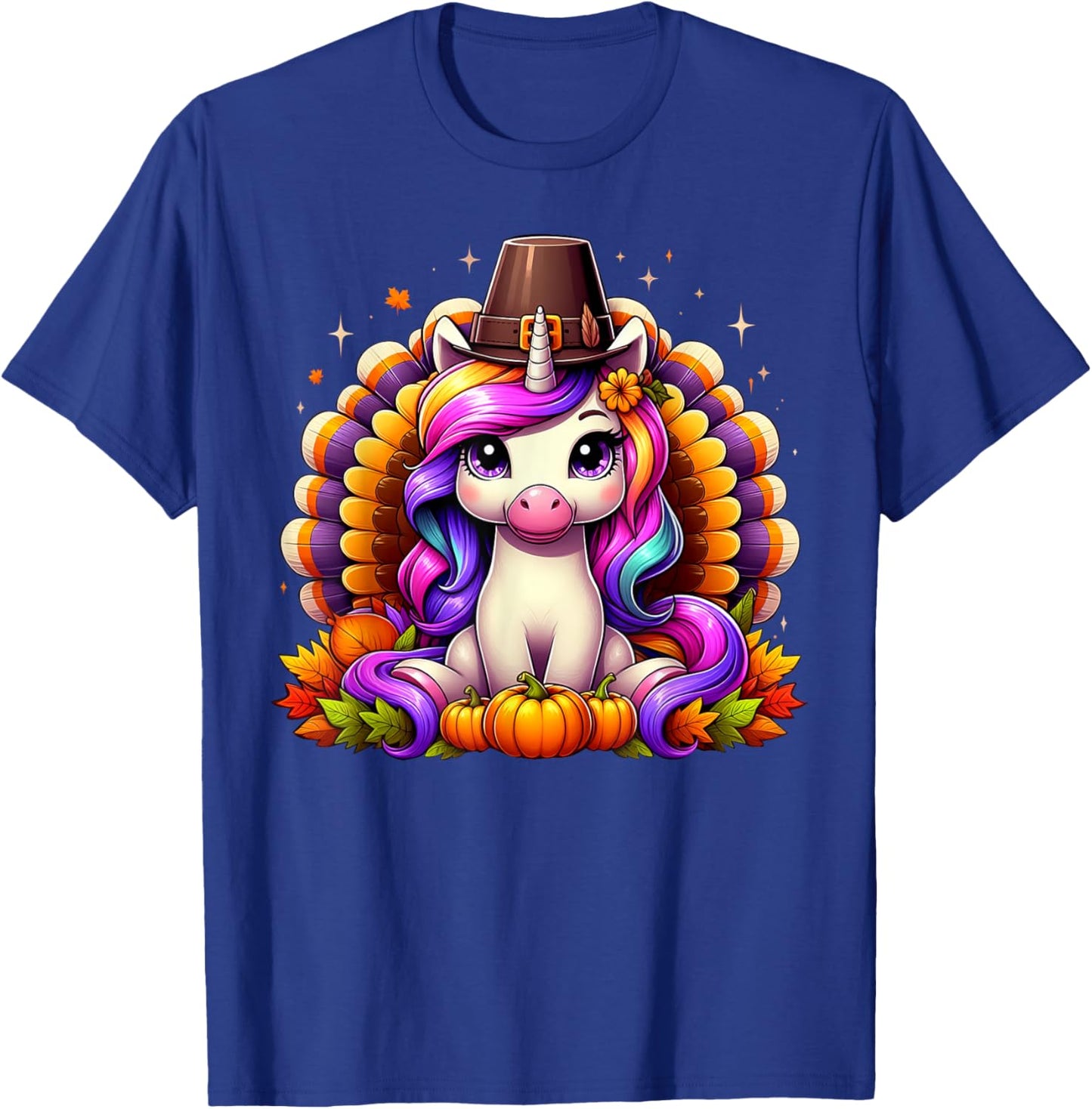 Happy Thanksgiving Toddler Turkey Cute Unicorn Girls Kids T-Shirt - T-Shirt | Royal