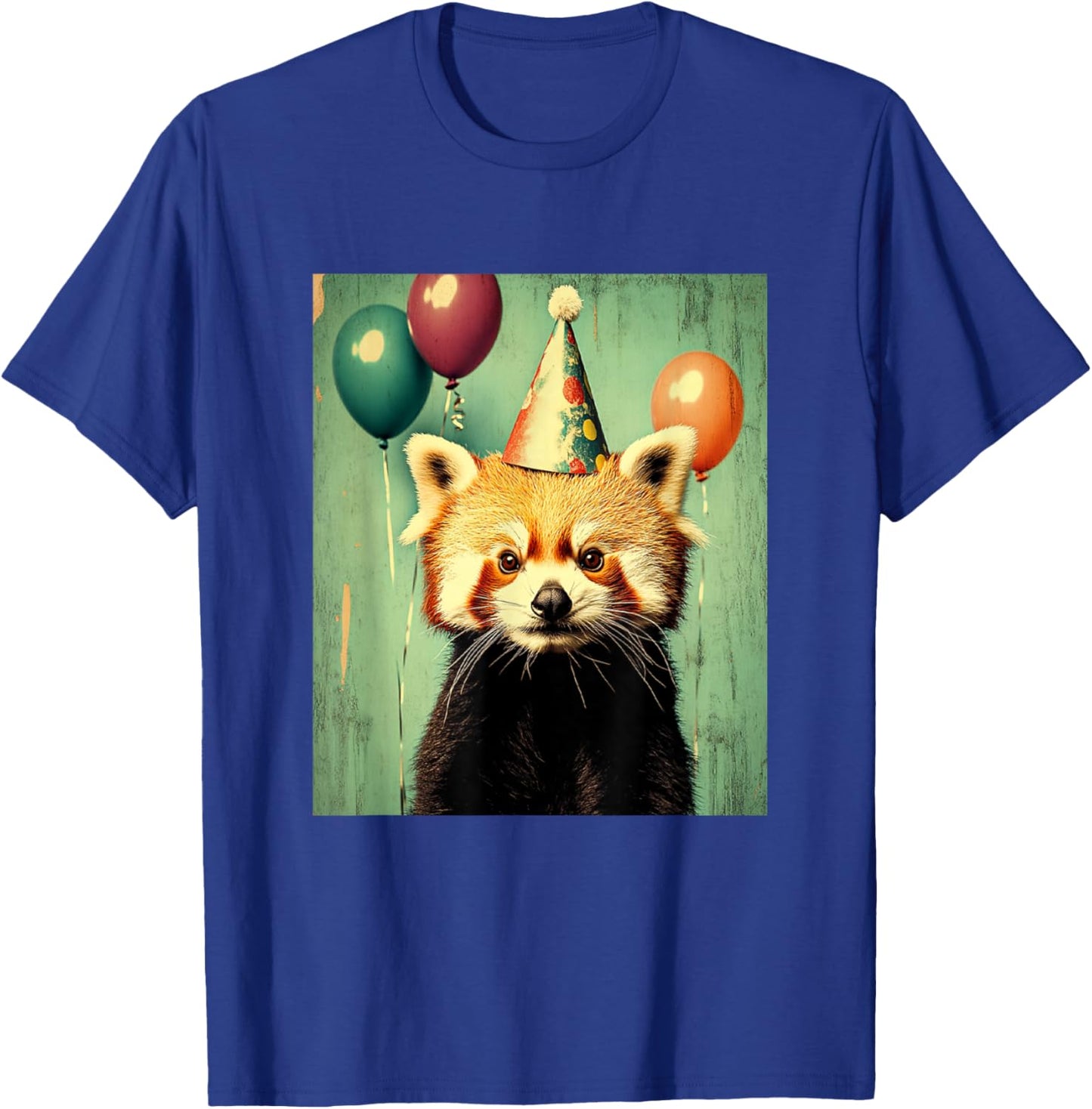 Red Panda Retro Art Print Birthday Party Balloons & Hat T-Shirt - T-Shirt | Royal