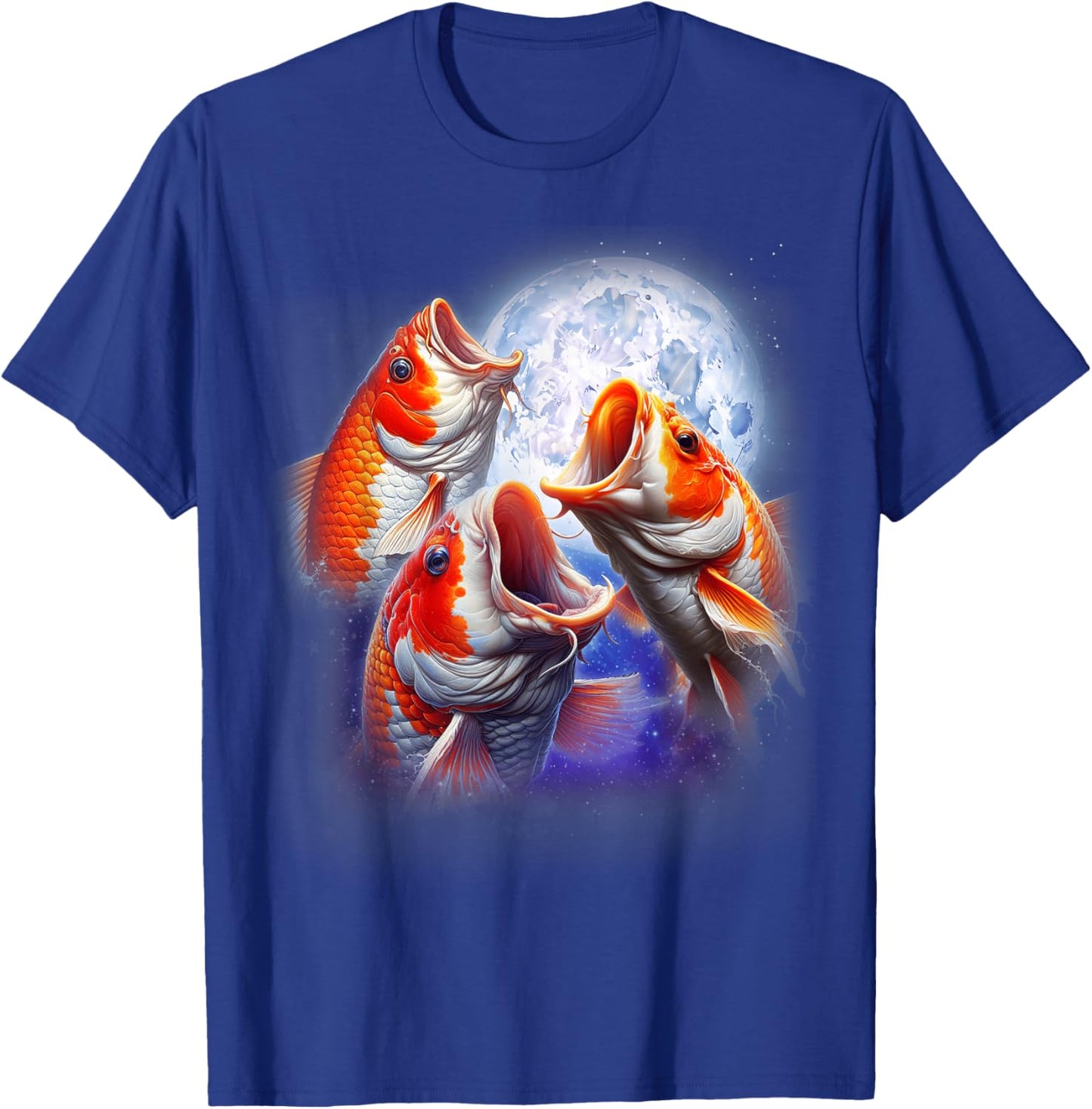 3 Koi Fish Howling At The Moon Funny Koi Carp Fish Keeper T-Shirt - T-Shirt | Royal