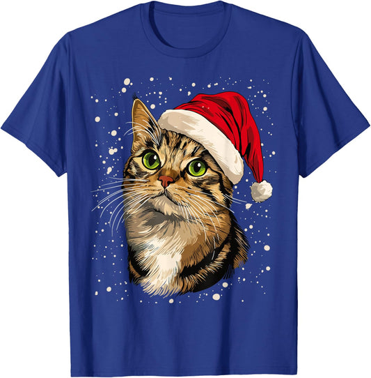 Christmas Cat Snow Graphic Women Kids T-Shirt - T-Shirt | Royal