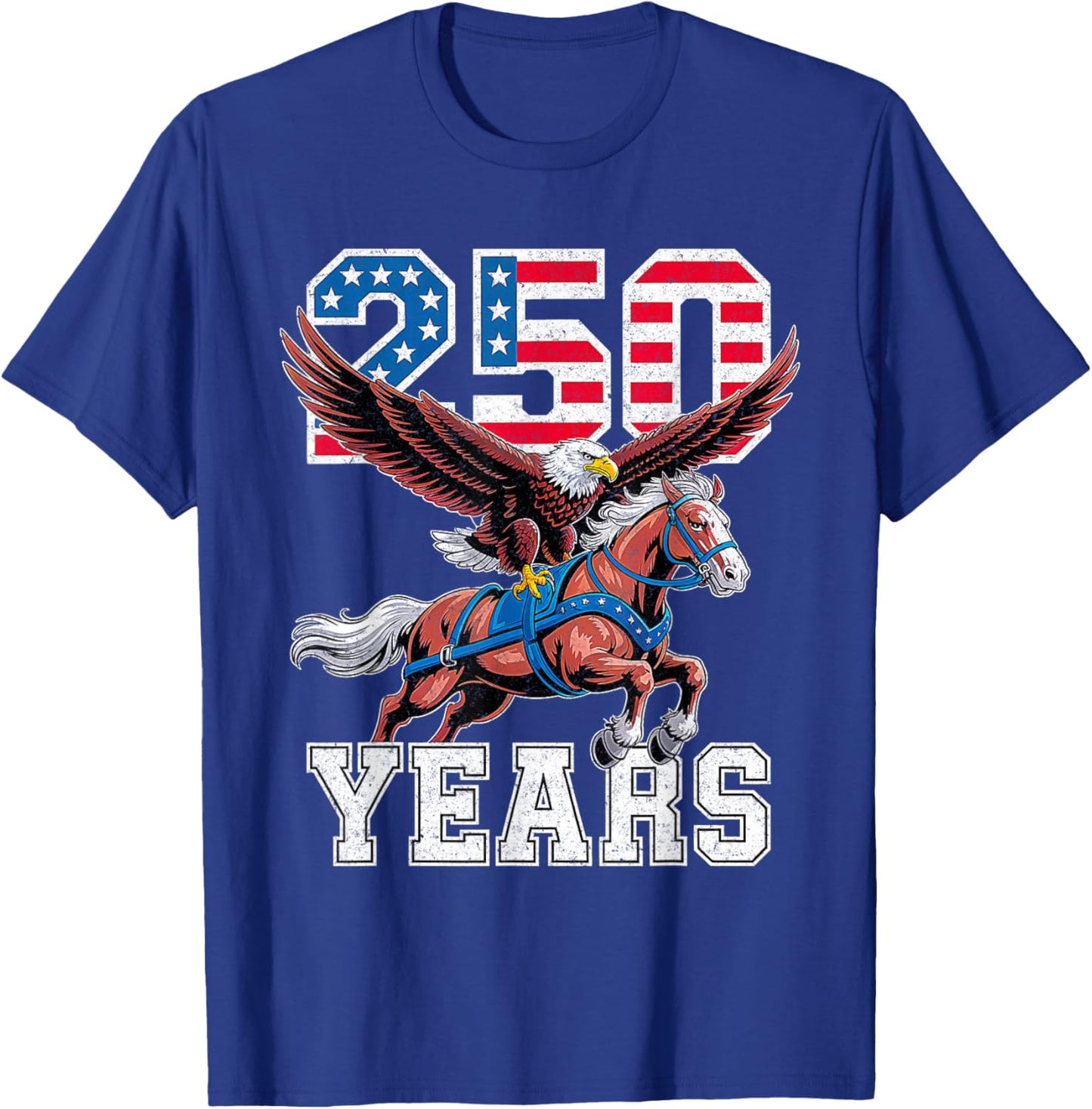 Retro USA 250th Anniversary Bald Eagle and Clydesdale Horse T-Shirt - T-Shirt | Royal