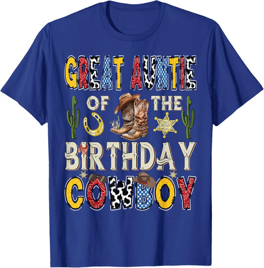 Great Auntie Of The Birthday CowBoy Rodeo Auntie Western T-Shirt - T-Shirt | Royal