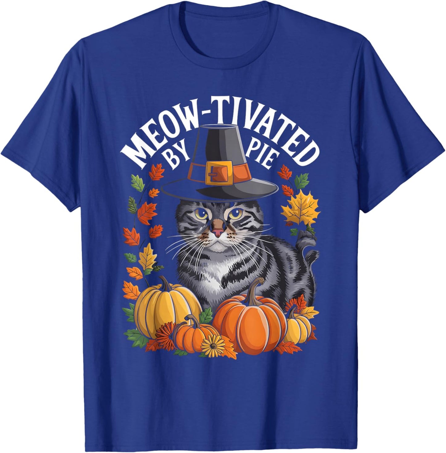 Thanksgiving Pilgrim Cat Lover Meow-tivated T-Shirt - T-Shirt | Royal