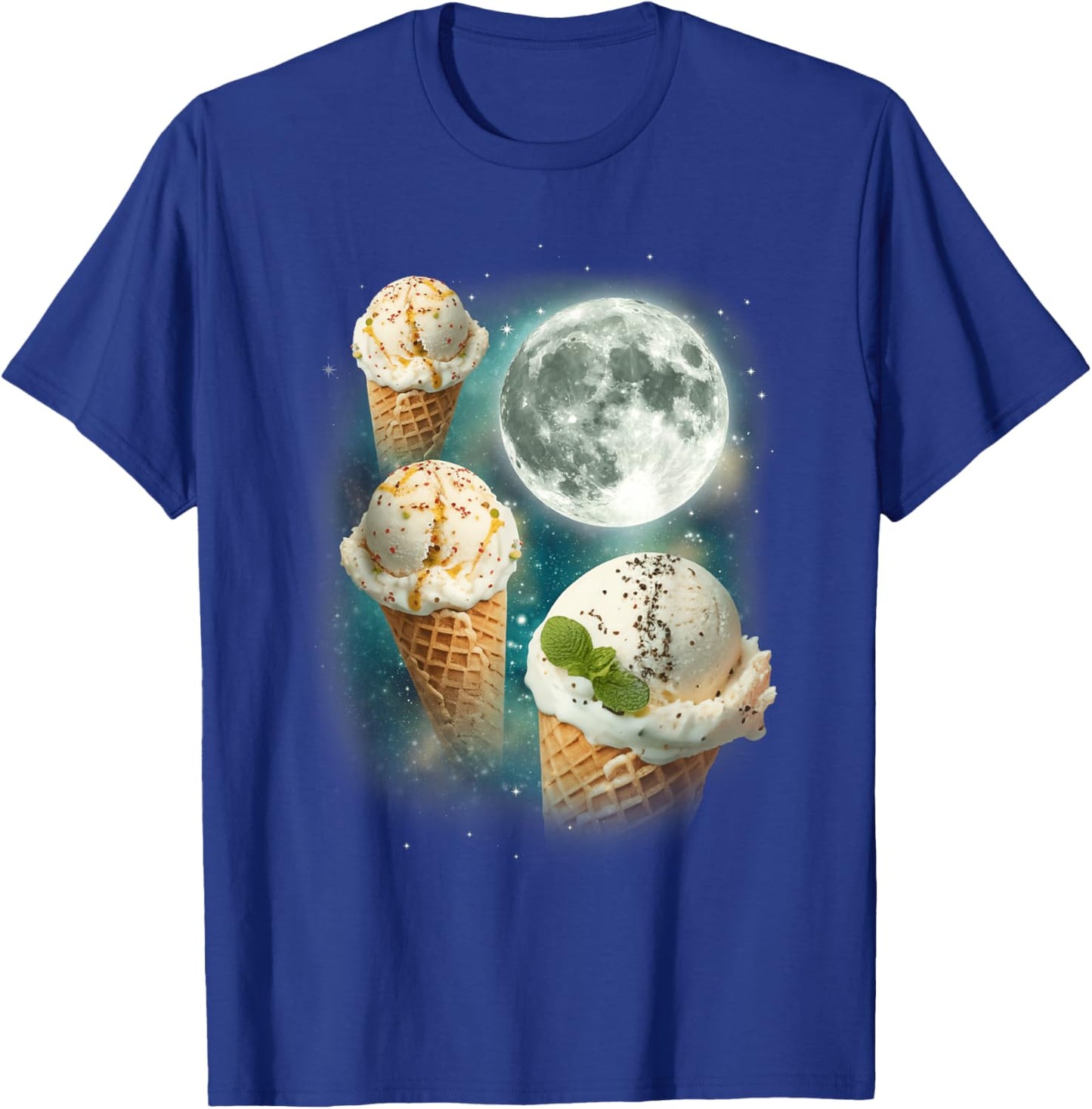 Three Ice-Creams Moon | 3 Scoops Magical Sweet Cold Treat T-Shirt - T-Shirt | Royal