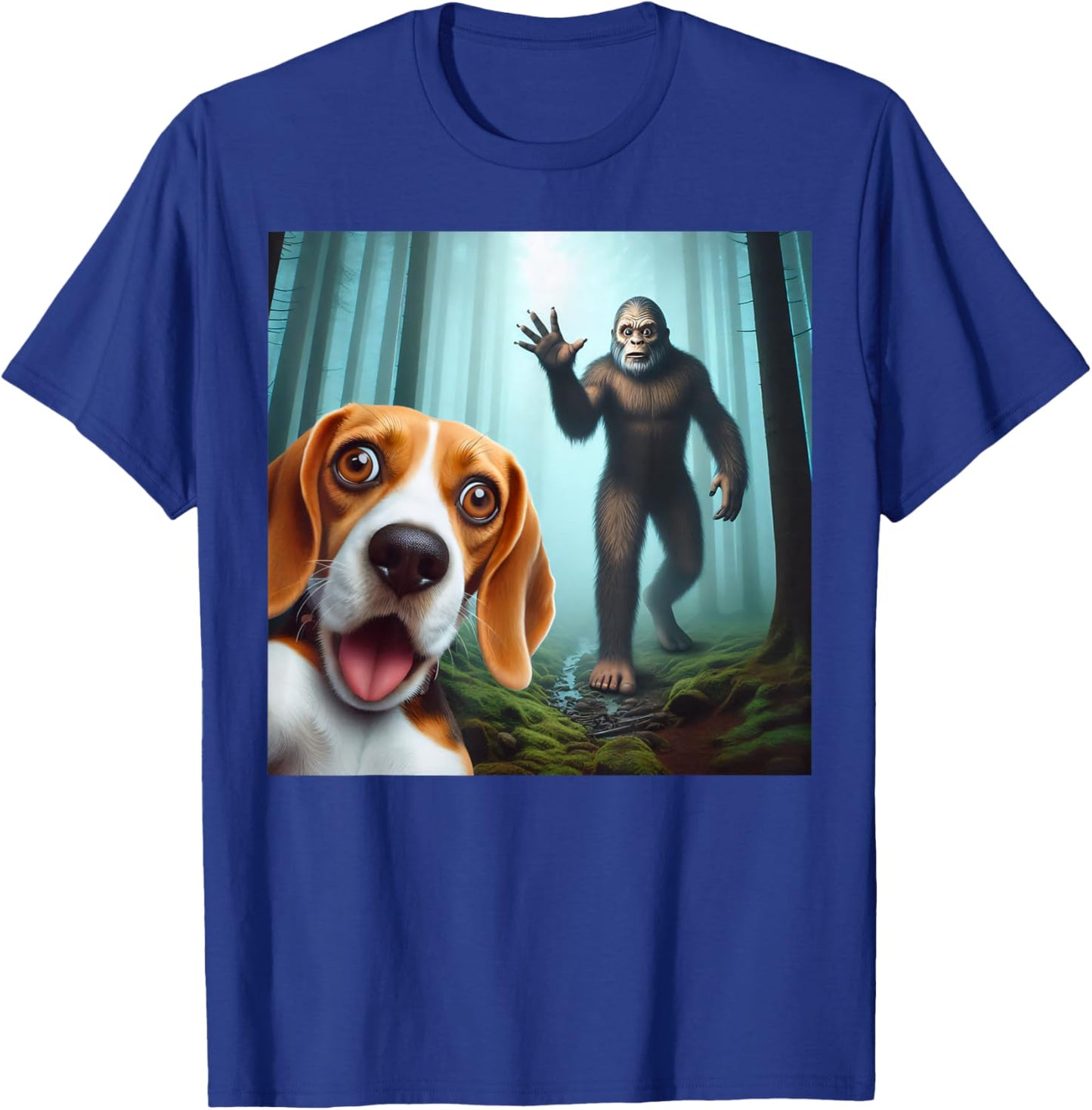 Beagle Selfie with bigfoot sasquatch T-Shirt - T-Shirt | Royal