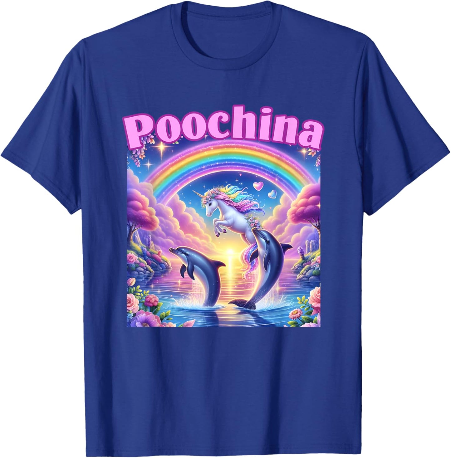Poochina, Ironic Funny Meme, Women Trendy Dolphin T-Shirt - T-Shirt | Royal