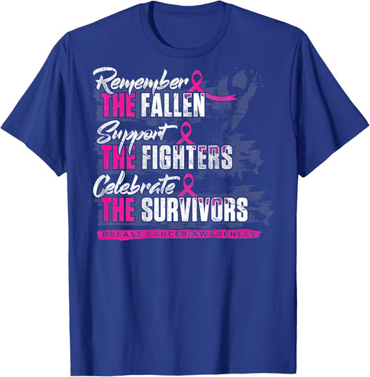 Remember The Fallen Support The Fighters Breast Cancer -back T-Shirt - T-Shirt | Royal