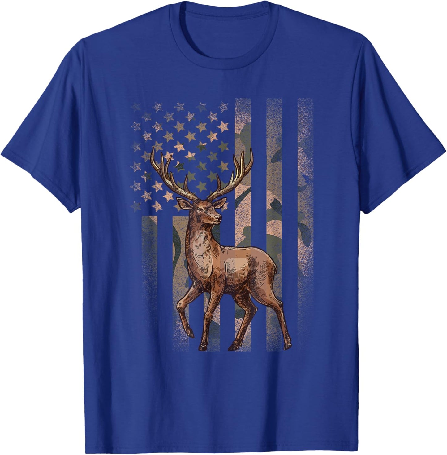 American Flag Camouflage Outdoor Moose Vintage Men Women T-Shirt - T-Shirt | Royal