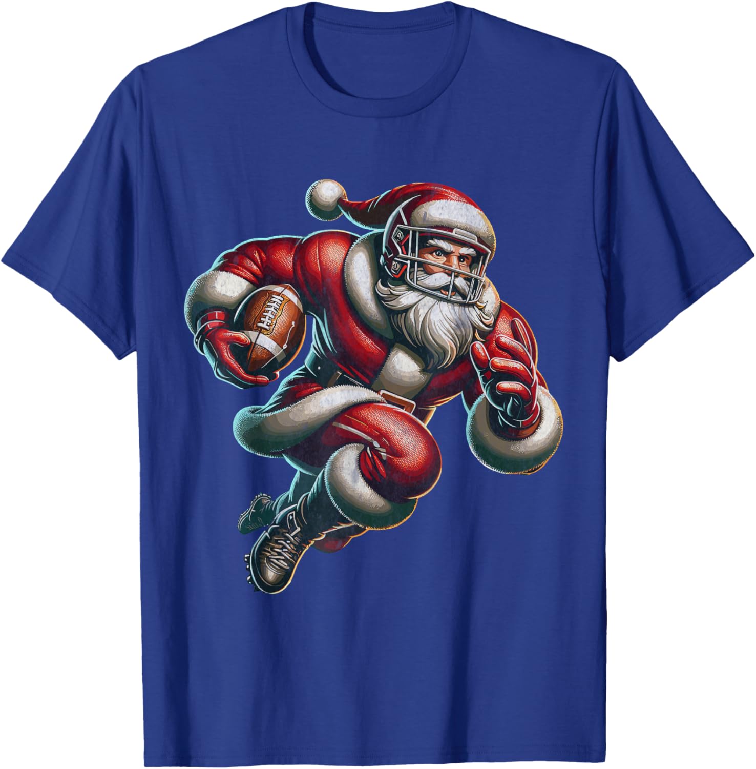 Santa Playing American Football Christmas Women Men Kids T-Shirt - T-Shirt | Royal