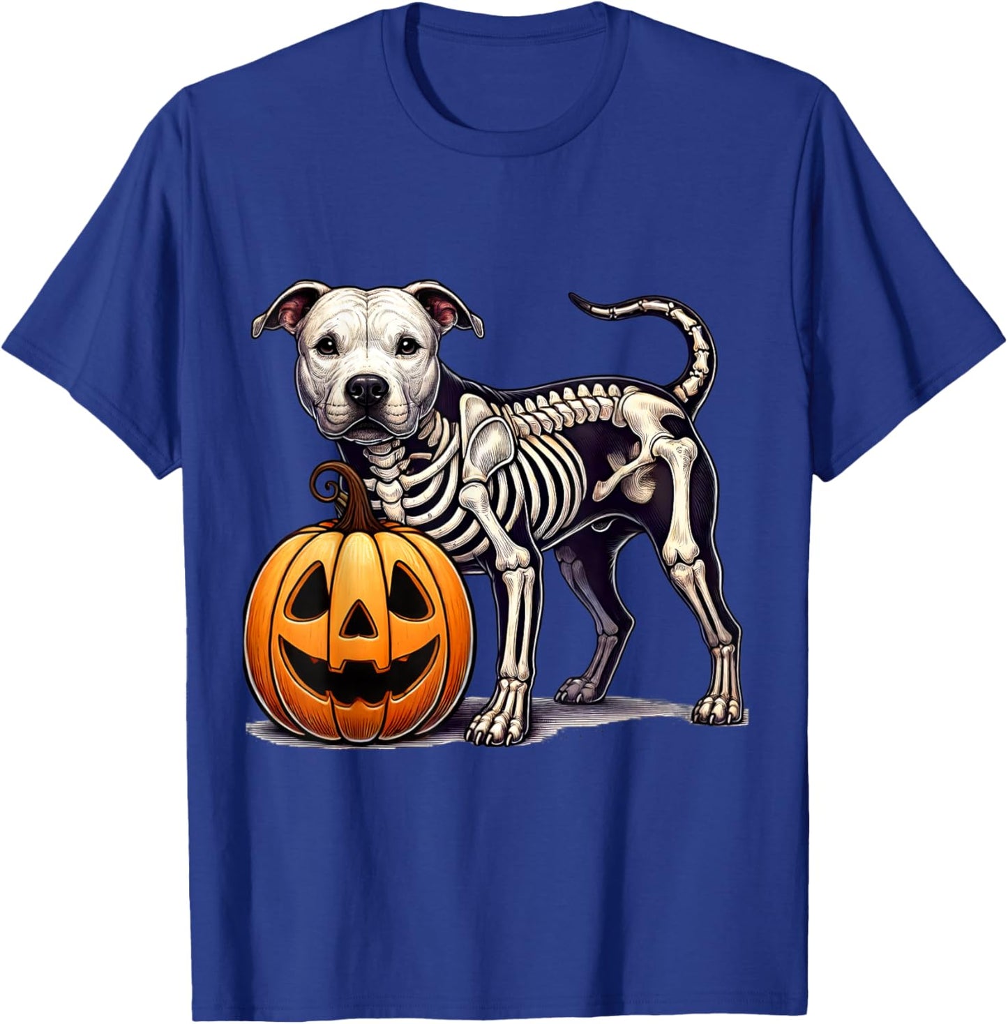 Pit bull Skeleton Jack O Lantern Funny Dog Halloween T-Shirt - T-Shirt | Royal