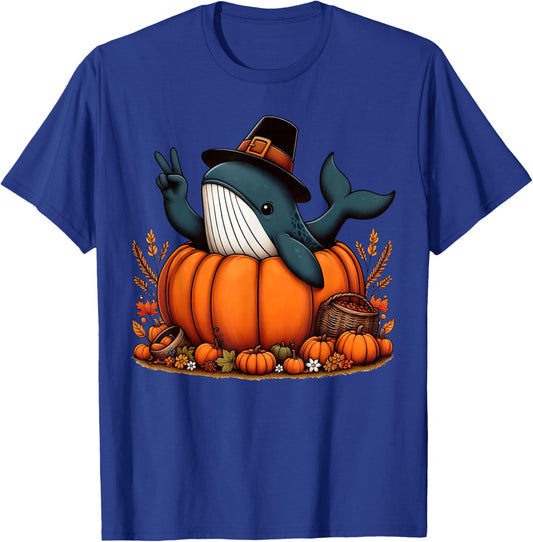 Autumn Pumpkin Fall Whale Thanksgiving Kids T-Shirt - T-Shirt | Royal