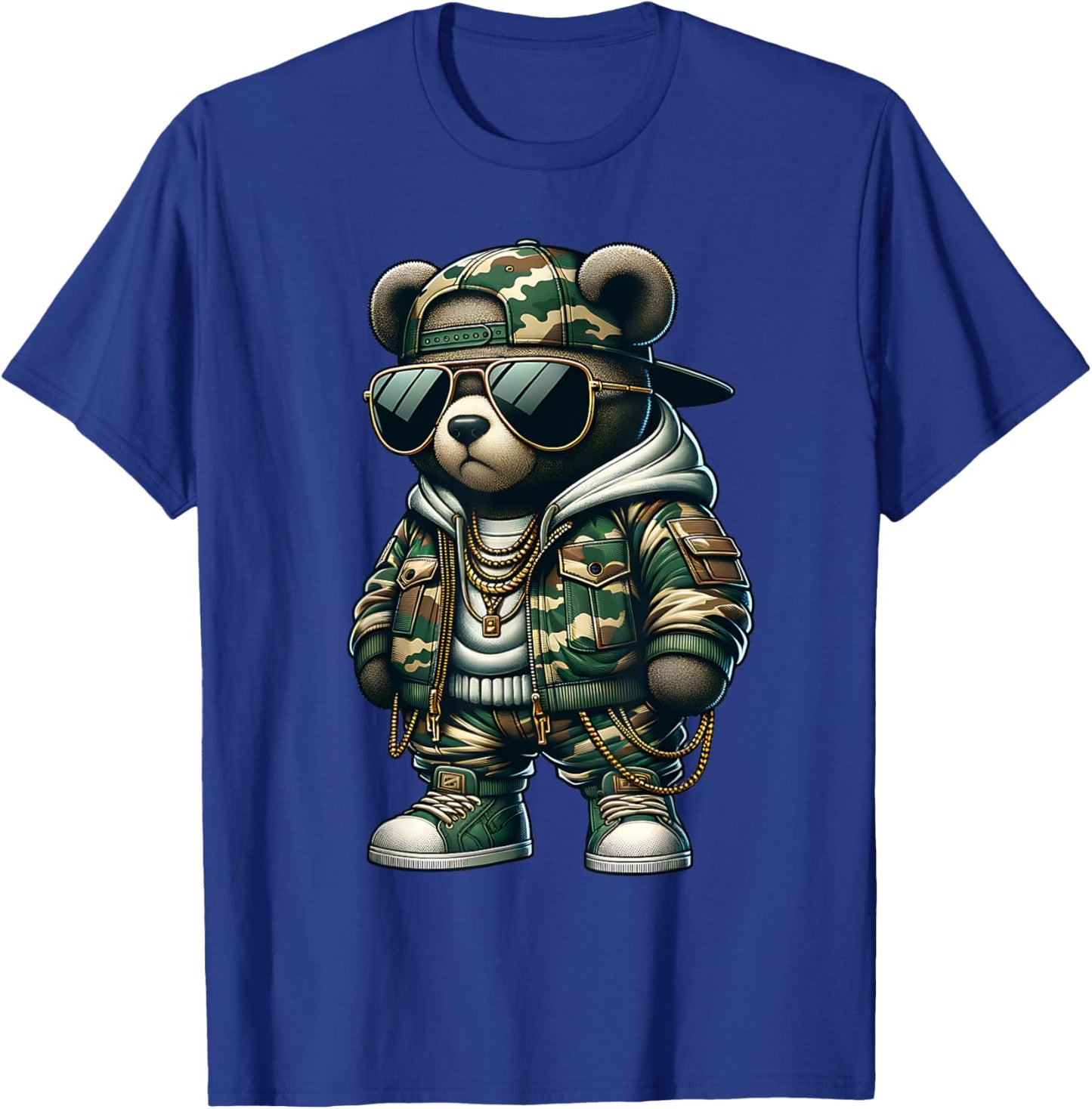 Camo Teddy Bear Hip-Hop Streetwear-Urban Camouflage Bear T-Shirt - T-Shirt | Royal