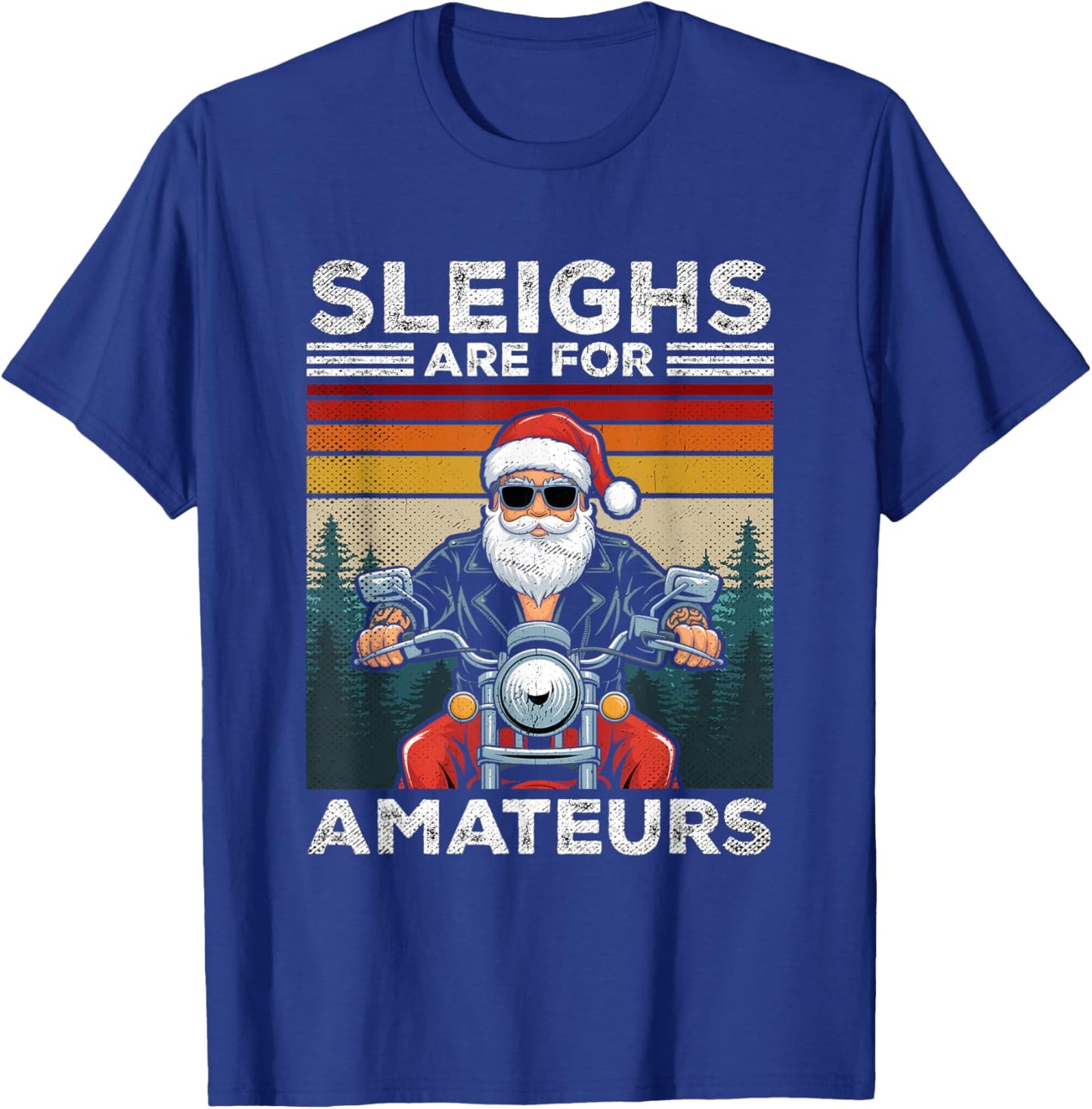 Christmas Funny Santa Claus Retro X-Mas Vacation Motorcycle T-Shirt - T-Shirt | Royal
