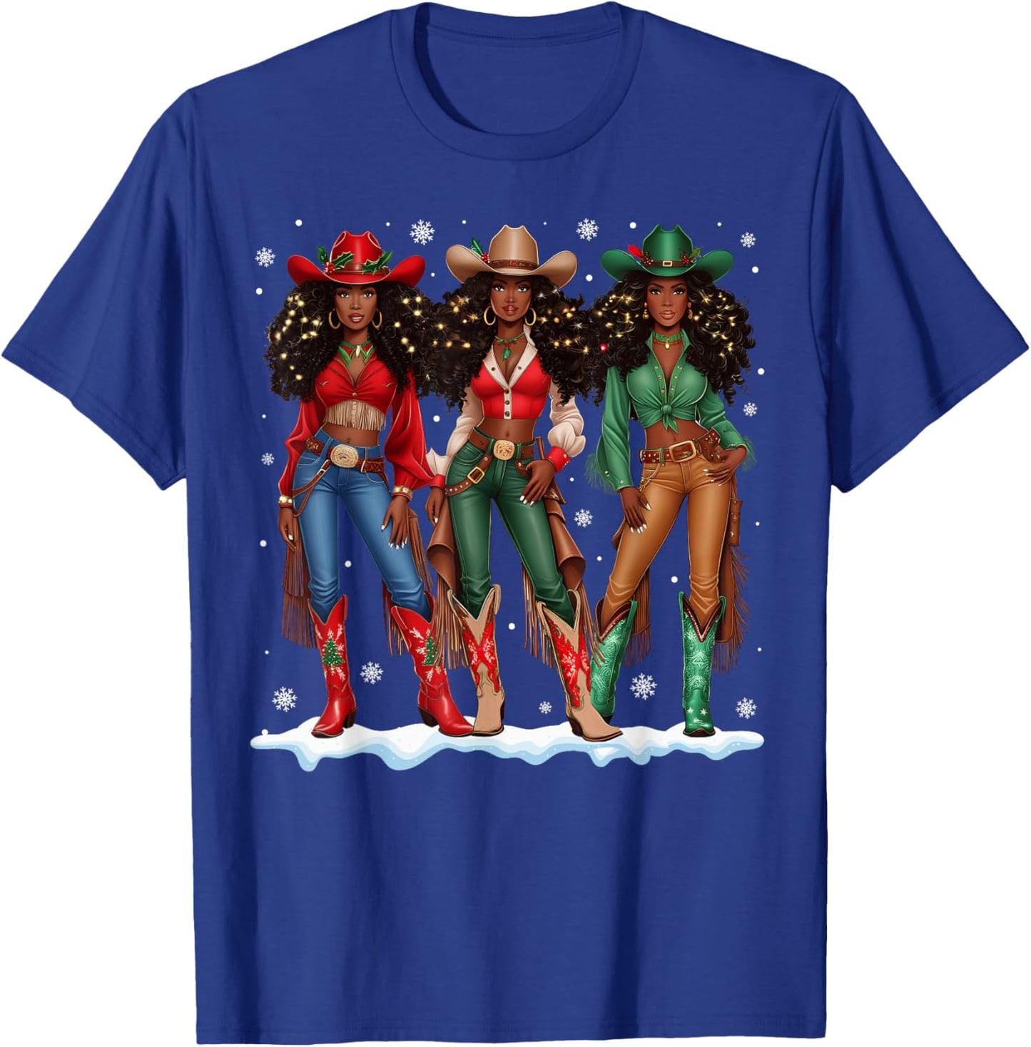 Howdy Retro Western Black Cowgirl African Merry Christmas T-Shirt - T-Shirt | Royal