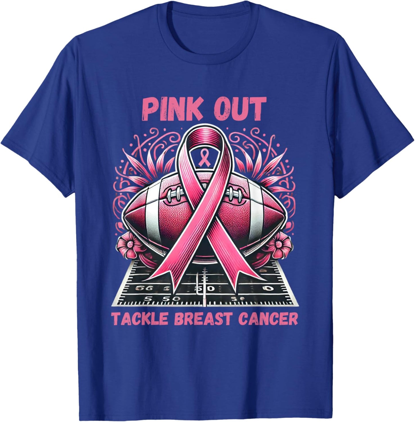 Pink Out Tackle Breast Cancer Awareness American Football T-Shirt - T-Shirt | Royal