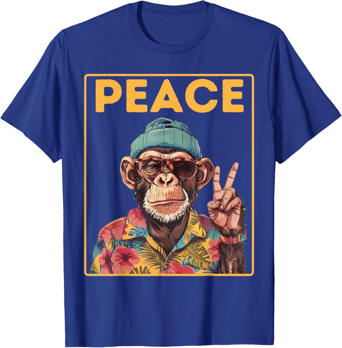 Cool Peace Monkey Vintage Hippie Chimp in Sunglasses T-Shirt - T-Shirt | Royal