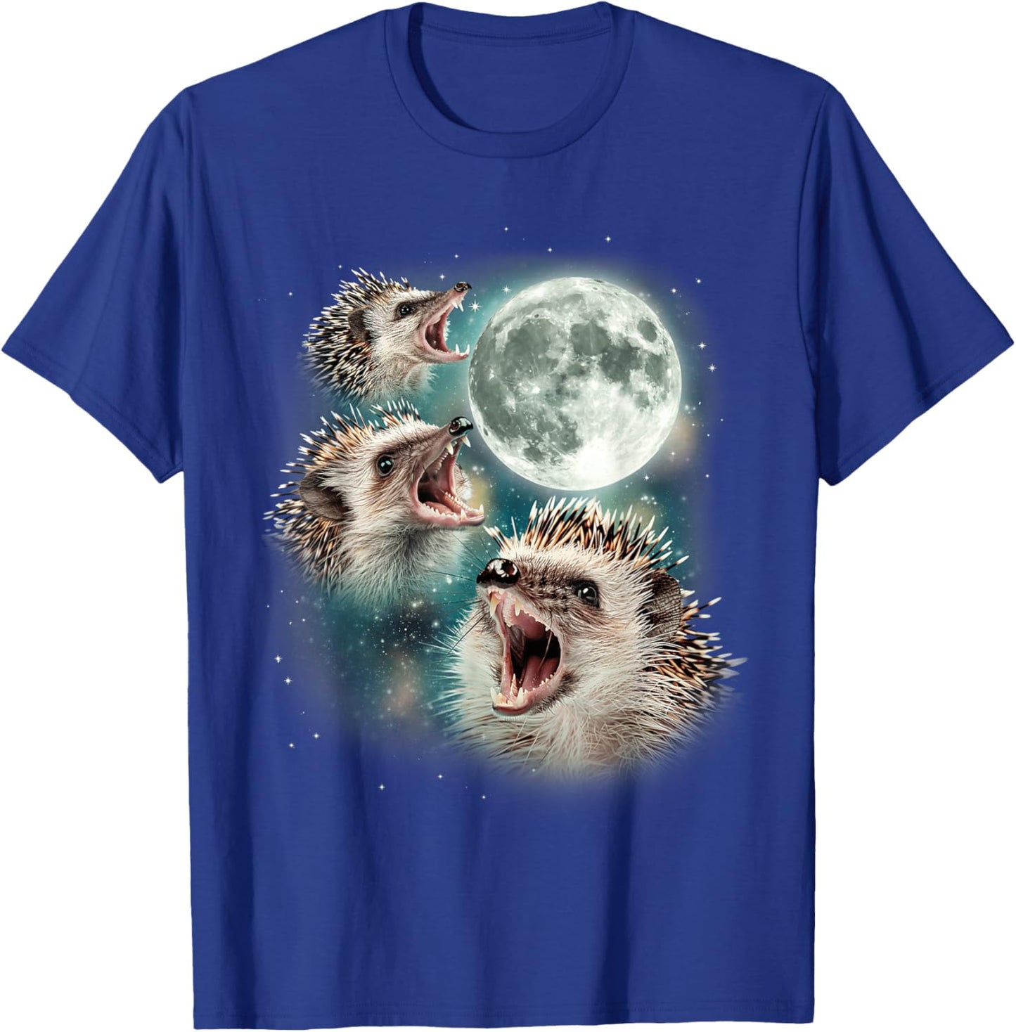 Three Hedgehog Moon | 3 Hedgies Funny Weird Cursed Meme T-Shirt - T-Shirt | Royal