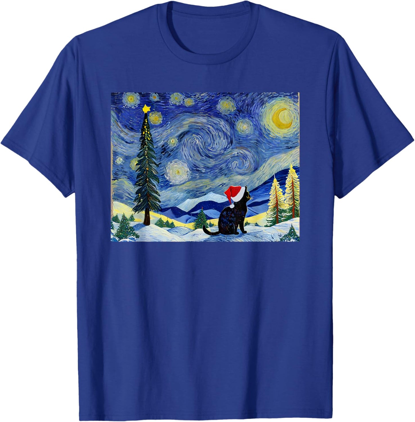 Cat Starry Night Van Gogh Christmas Black Cats Lover Women Kids T-Shirt - T-Shirt | Royal