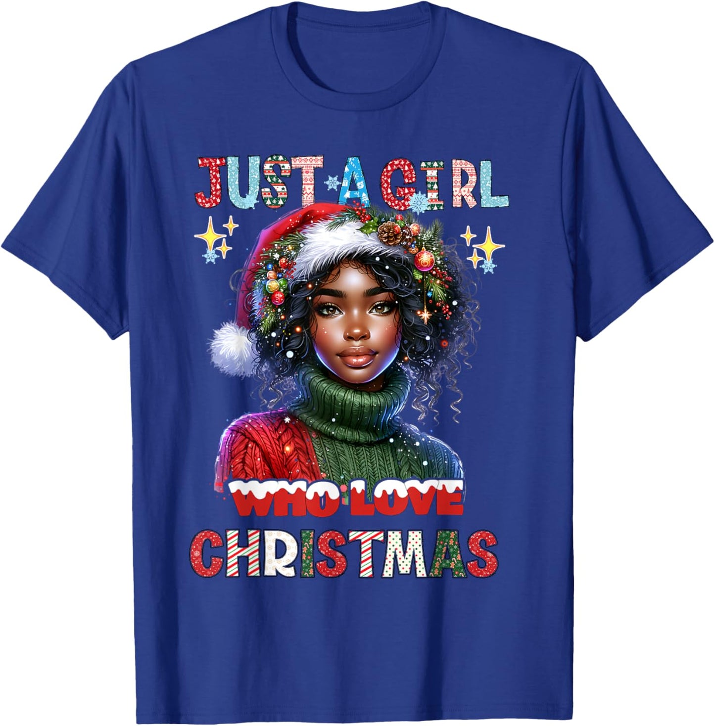 Black African Girl American Melanin Christmas Santa Xmas T-Shirt - T-Shirt | Royal