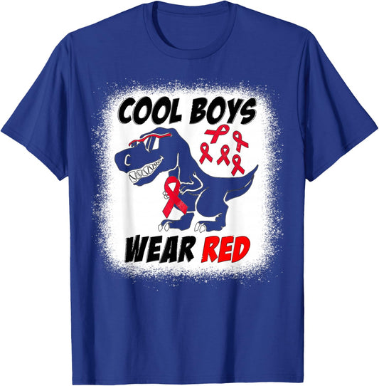 Cool Boys Wear Red For Red Ribbon Week T-Rex Dino Boys Kids T-Shirt - T-Shirt | Royal