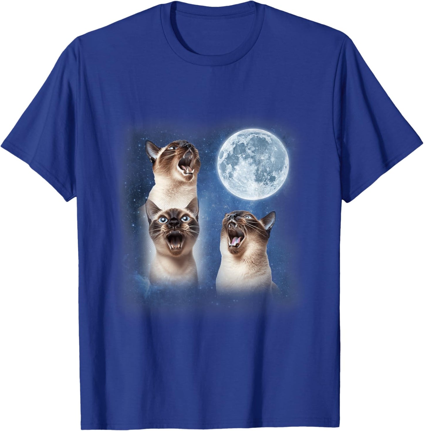 3 Siamese Cats Howling at the Moon Animal Lover Kittens T-Shirt - T-Shirt | Royal