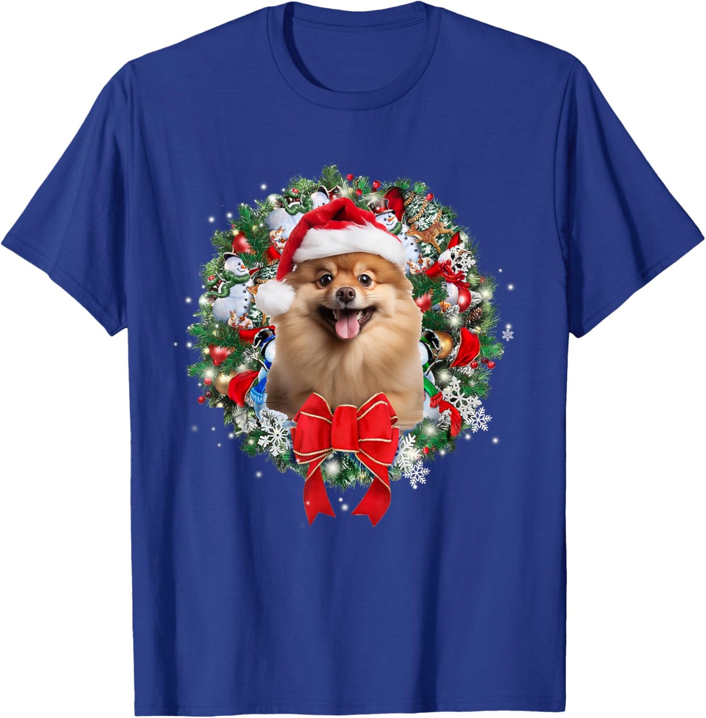 Pomeranian Christmas Wreath Decoration Xmas Pajamas T-Shirt - T-Shirt | Royal