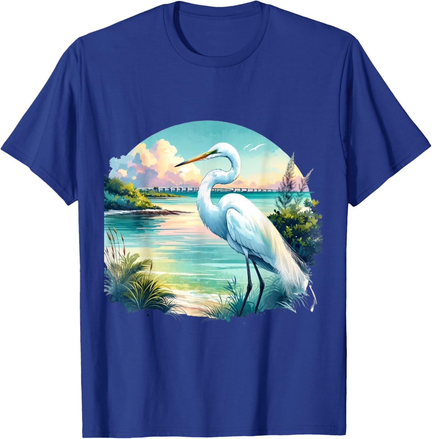 White Egret Florida Keys Nature T-Shirt - T-Shirt | Royal