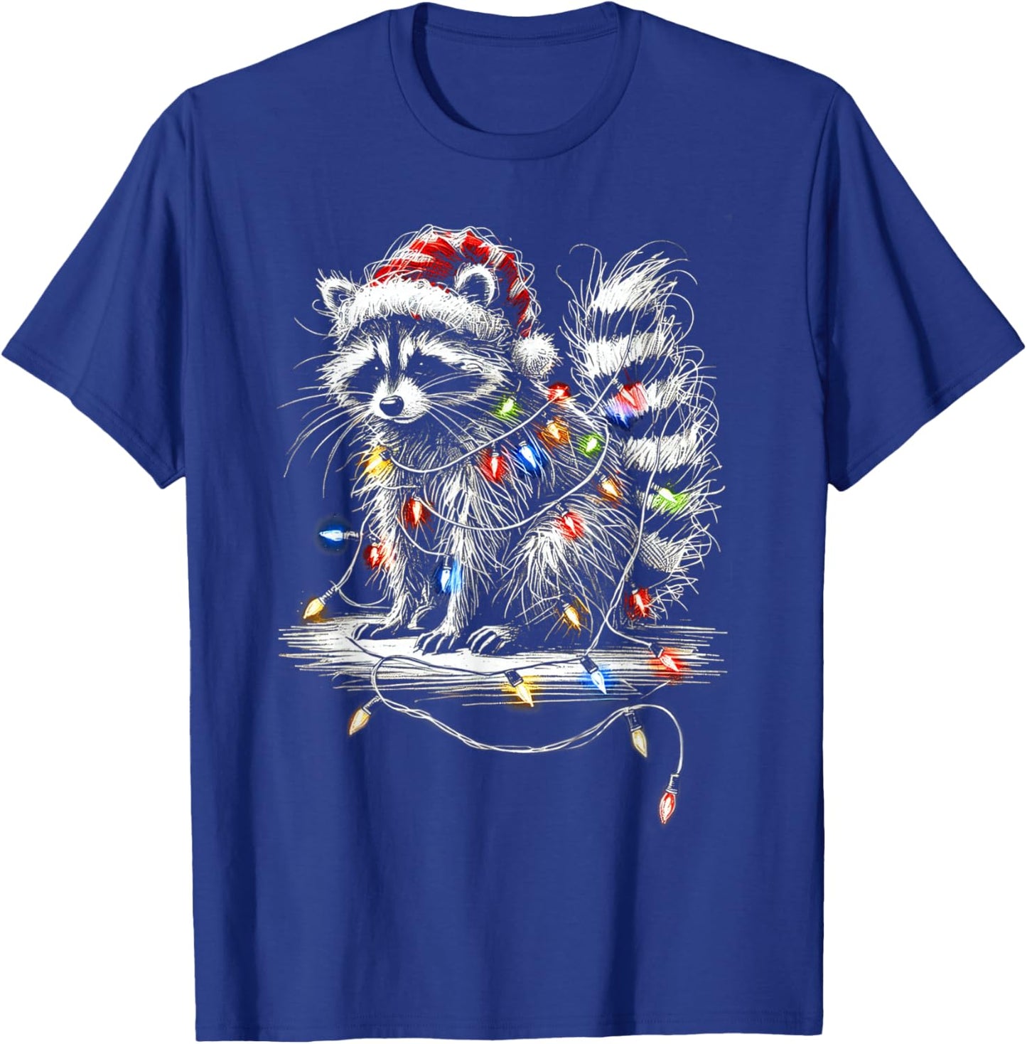 Funny Raccoon Santa Hat Christmas Tree Lights Pajama T-Shirt - T-Shirt | Royal