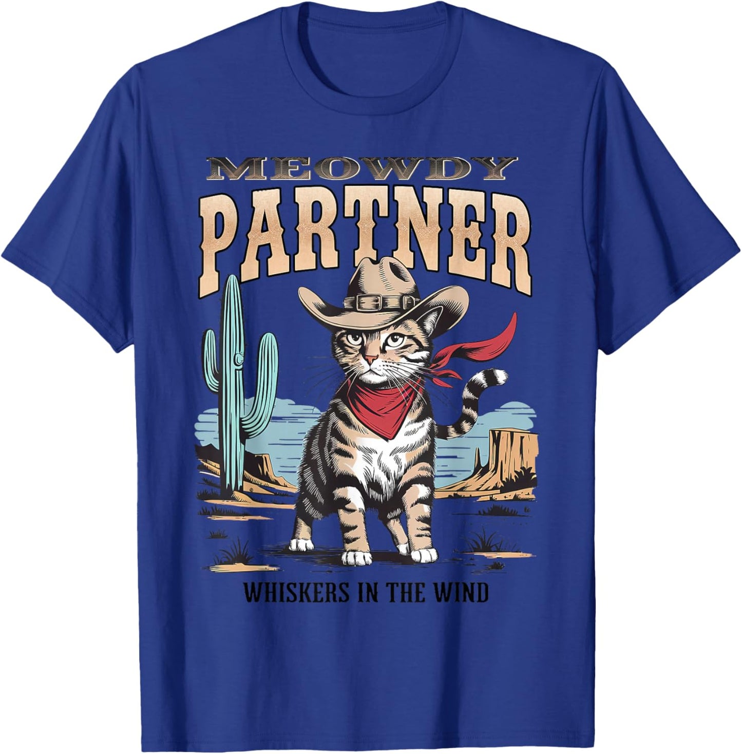Vintage Cat Meowdy Partner Cowboy Gifts Women Kid T-Shirt - T-Shirt | Royal