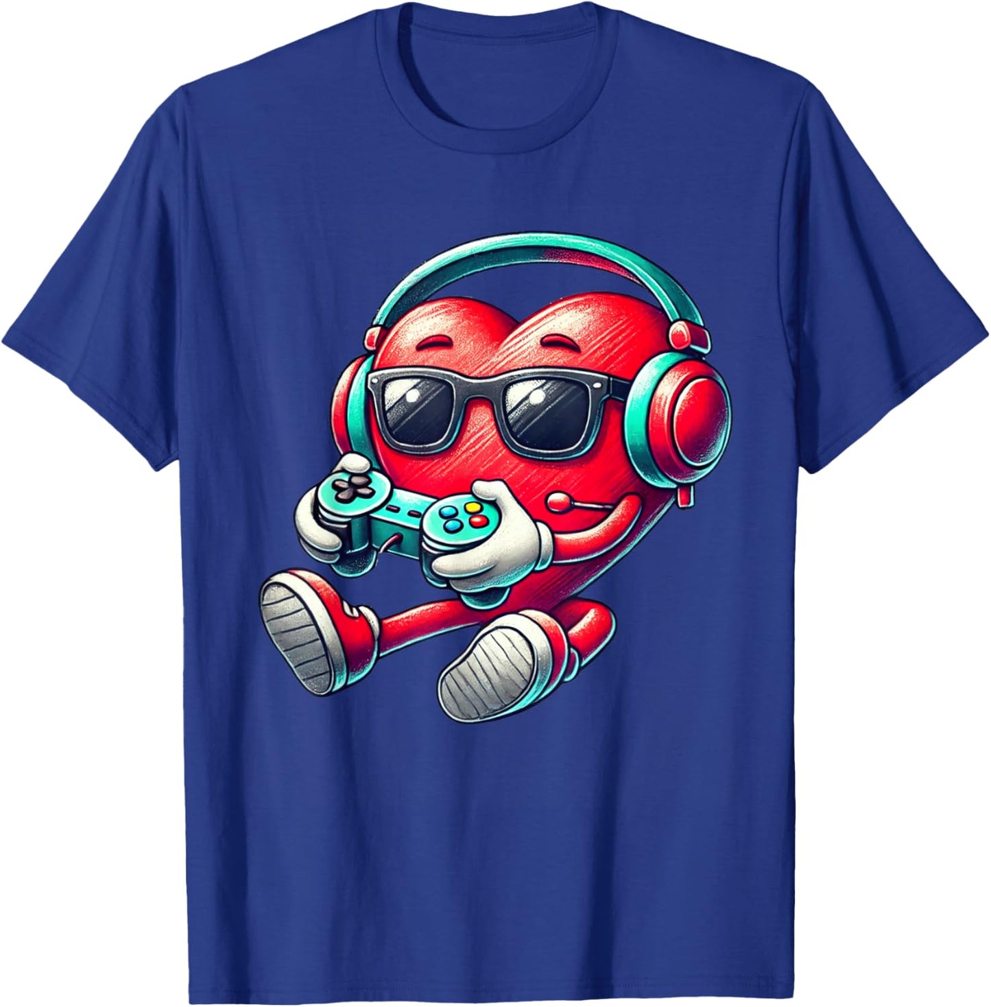 Valentines Day Heart Gamer Video Gaming Boys Men Kids T-Shirt - T-Shirt | Royal