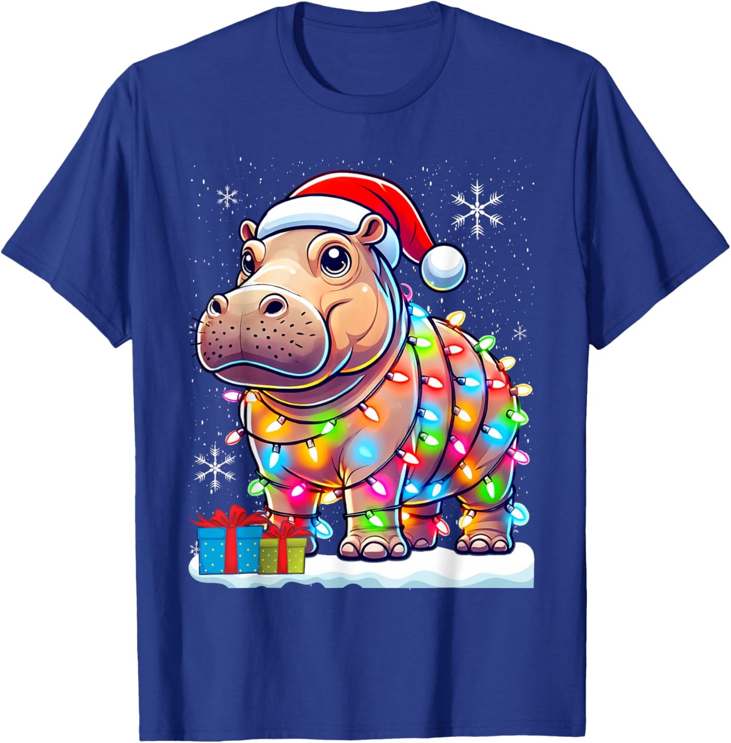 Hippo Lover Gift Co. Christmas Lights Fiona -Adults & Kids , Black, Small, Short Sleeve T-Shirt - T-Shirt | Royal