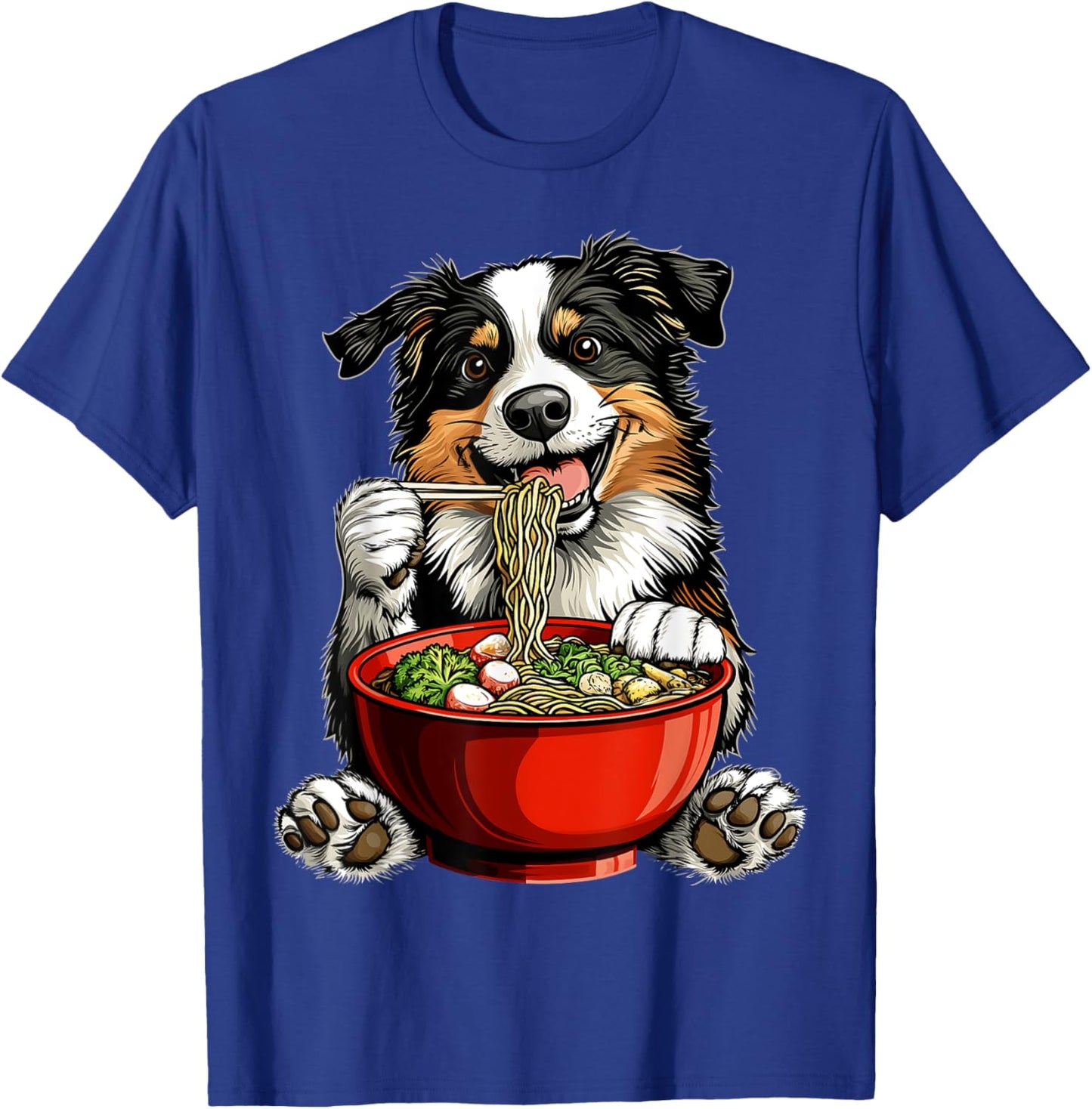 Border Collie Dog Eating Ramen Bowl Japanese Noodles T-Shirt - T-Shirt | Royal