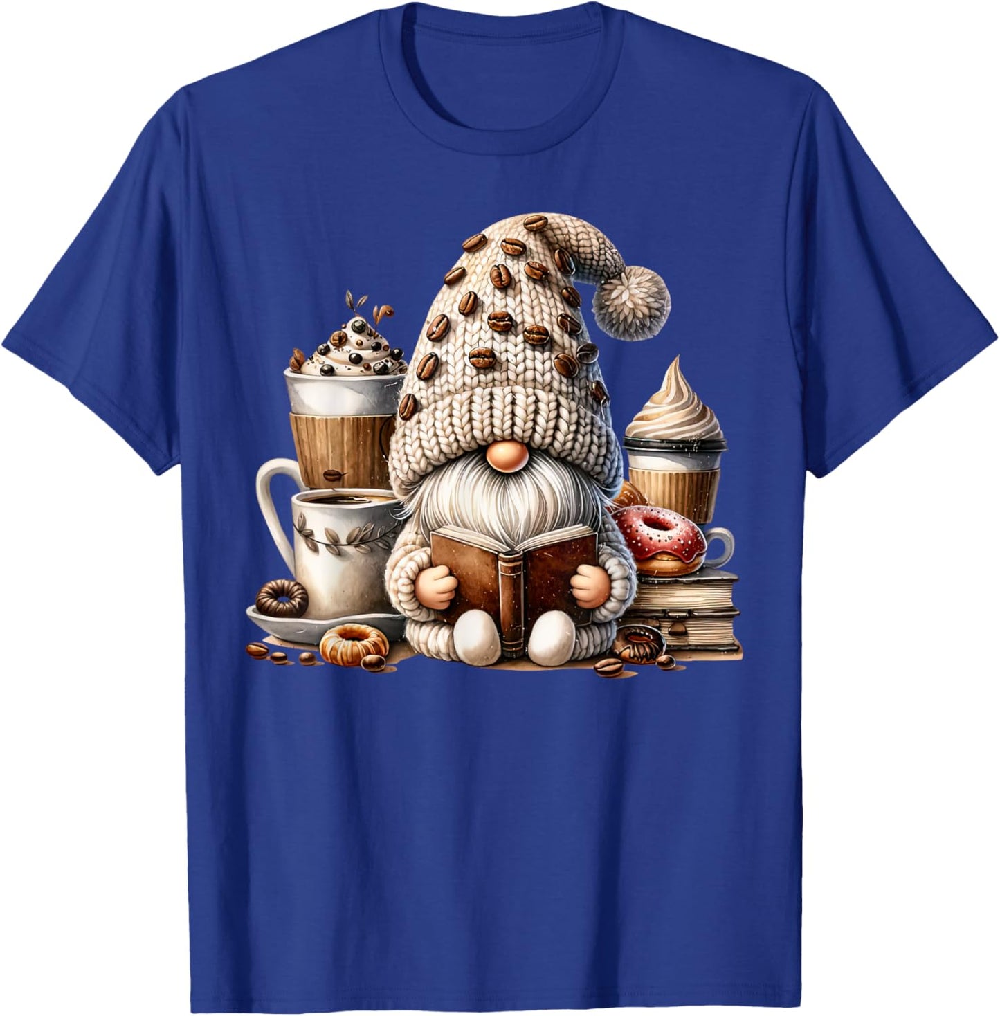 Vintage Cute Gnome Reading Book Coffee Latte Men Women Kids T-Shirt - T-Shirt | Royal